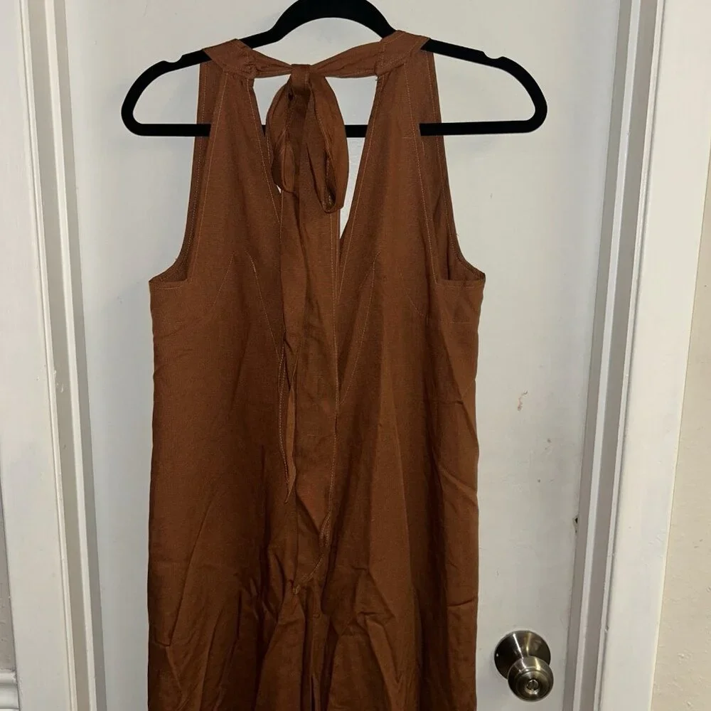 Elie Tahari Brown Wide Leg Sleeves Neck Tie Boho Chic Casual Jumpsuit Medium